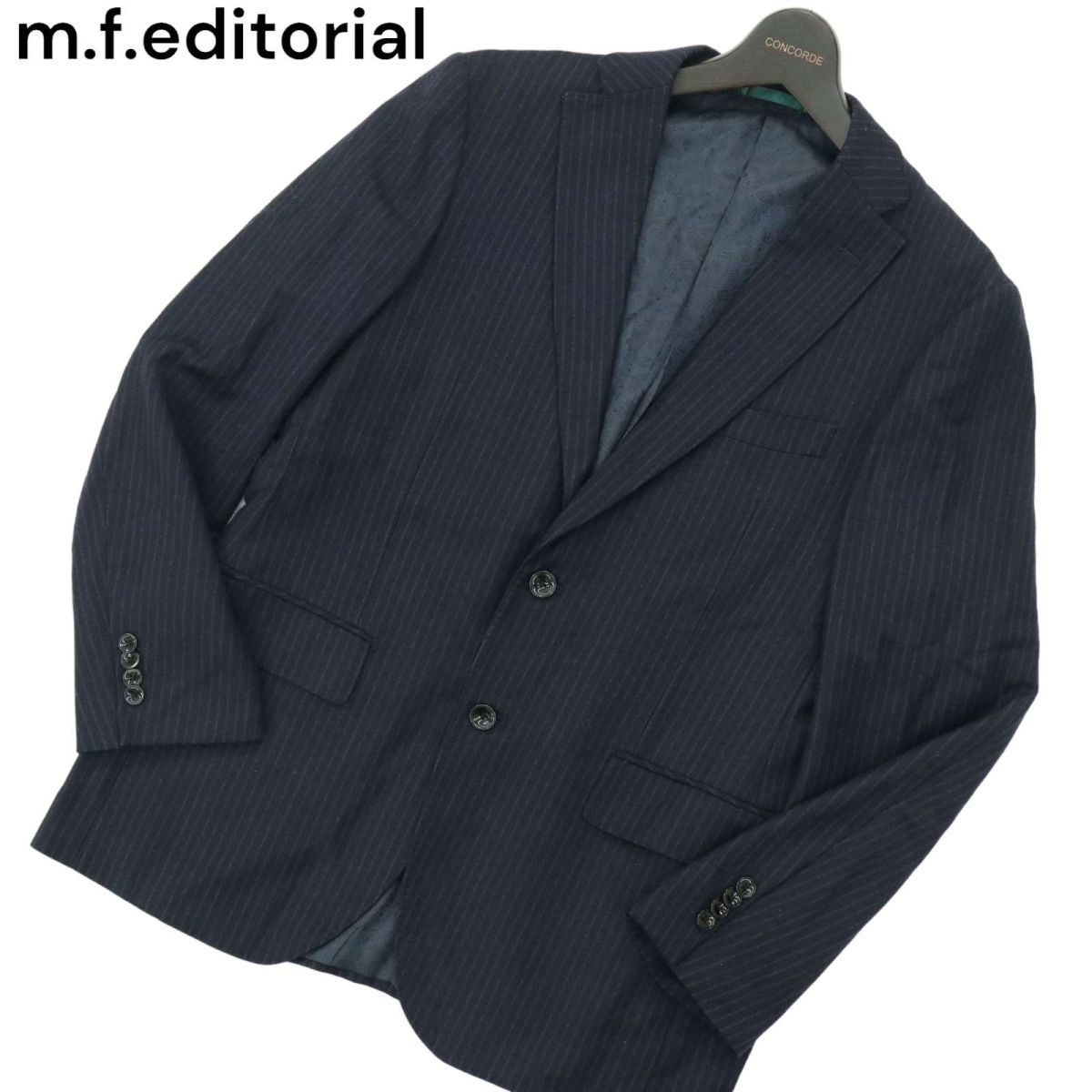 m.f.editorial タカキュー 秋冬 伊製 Fabbrica Alta by Marzotto生地★ストライプ テーラード ジャケット Sz.AB6　メンズ 紺　A3T11324_9#N_画像1