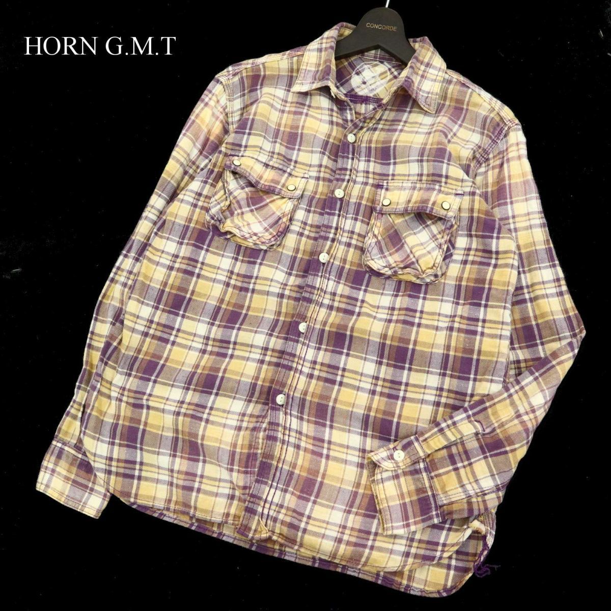 HORN G.M.T ホーンガーメント 秋冬 長袖 ワーク★ チェック ネル シャツ Sz.S　メンズ 日本製　A3T11961_A#B_画像1