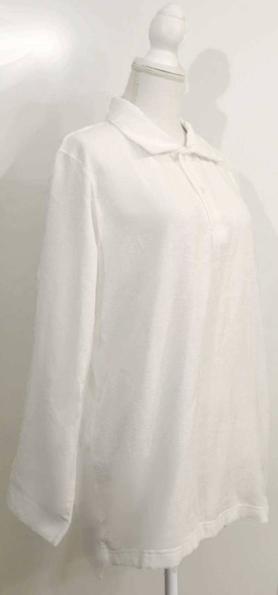 【新品】UCHINO★軽くてソフトな長袖ポロシャツ 綿100% 白 XL 男女兼用 タグ付き|ウチノ コットン パイル地 ルームウェア部屋着パジャマ