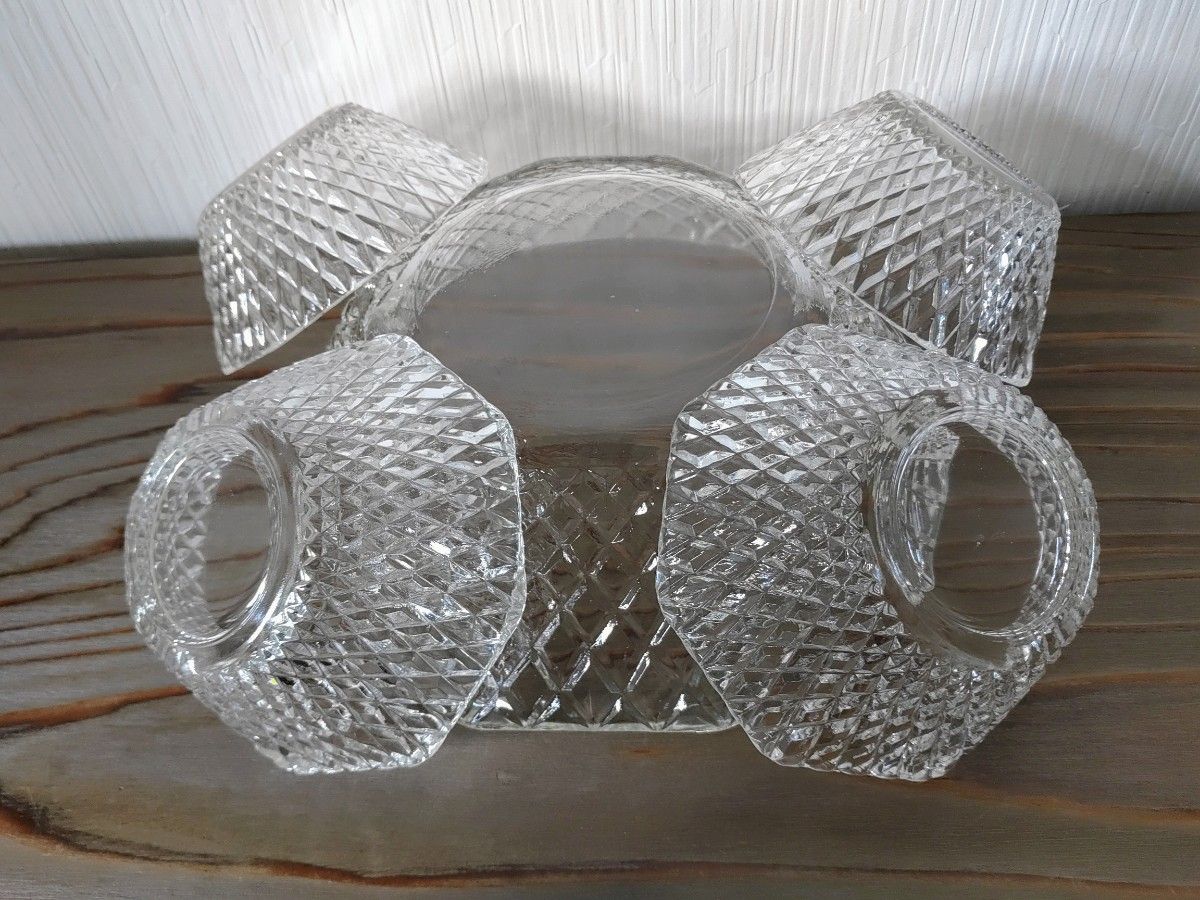 昭和初期   大正レトロ  プレスガラス   切子   ガラス器   氷コップ  硝子鉢 5点セット