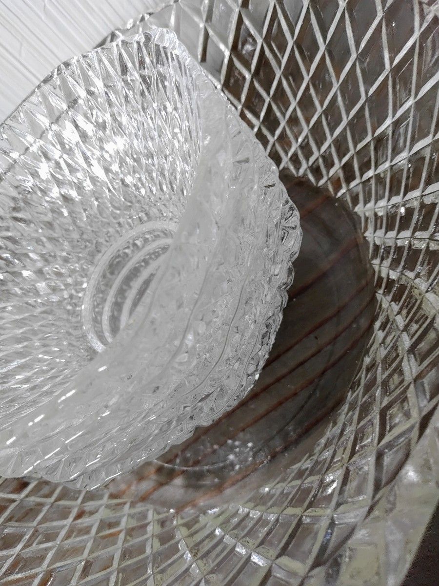 昭和初期   大正レトロ  プレスガラス   切子   ガラス器   氷コップ  硝子鉢 5点セット
