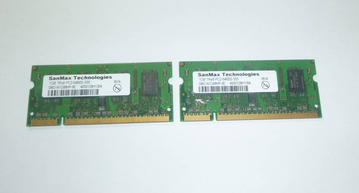 SanMax ノート用メモリ　PC2-6400S DDR2-800 1GB 2枚組セット 計2GB 中古品_画像1