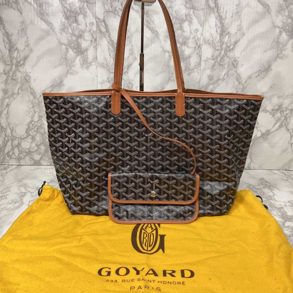 ☆美品☆ GOYARD サンルイPM トートバッグ　ブラック×ブラウン　A4収納　保存袋付き