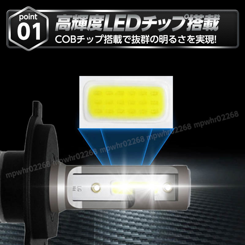 ledヘッドライト h4 hi/lo ヘッドライト ledバルブ ヘッドランプ 2個 2本 セット 爆光 明るい ホワイト ユニット ポン付け 12v 車 カー 白_画像2