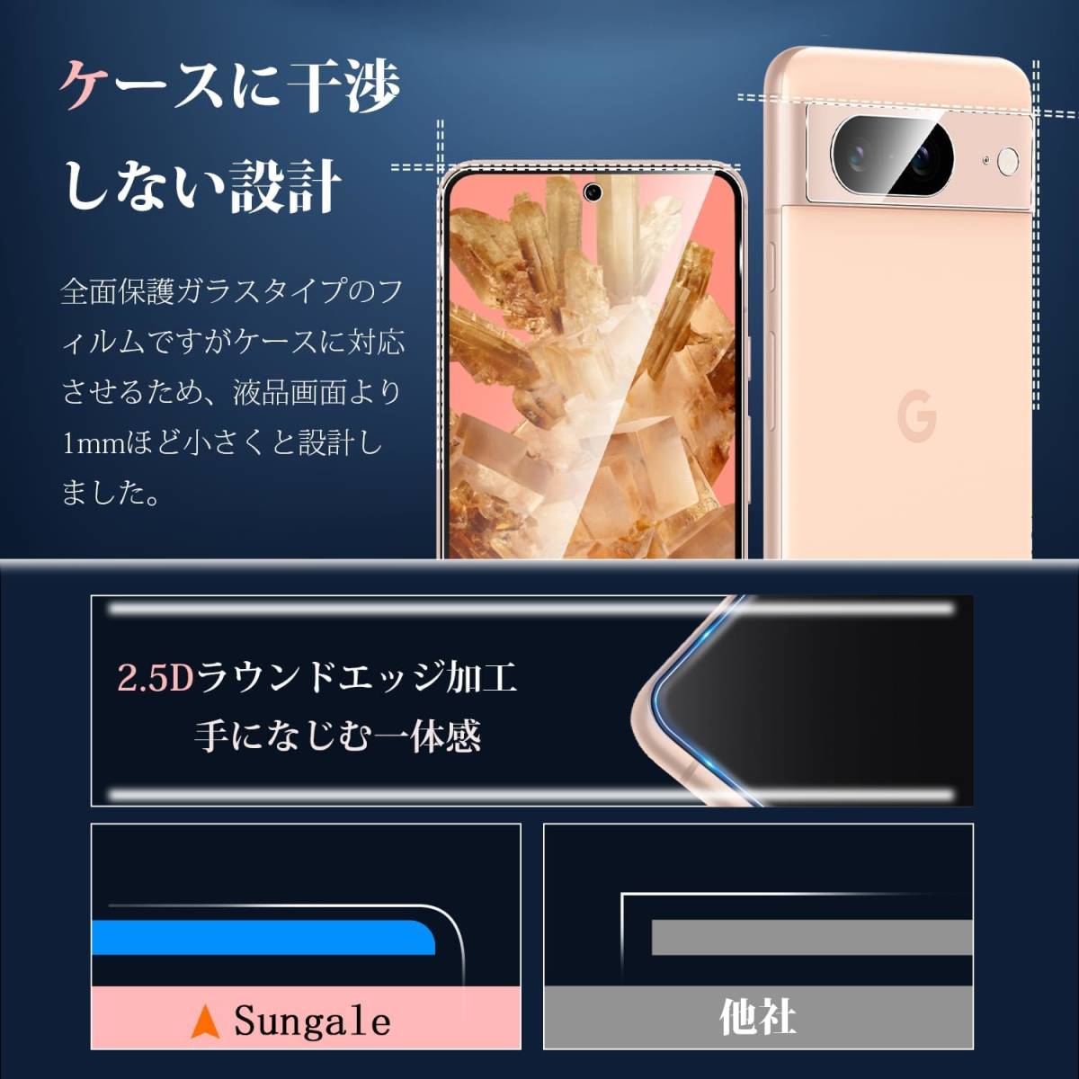  日本製 旭硝子 画面 / カメラ 各2枚 Google Pixel 8 グーグル ピクセル 保護 フィルム ガラス 硬度9H 飛散防止 高透過 貼り付け簡単_画像3