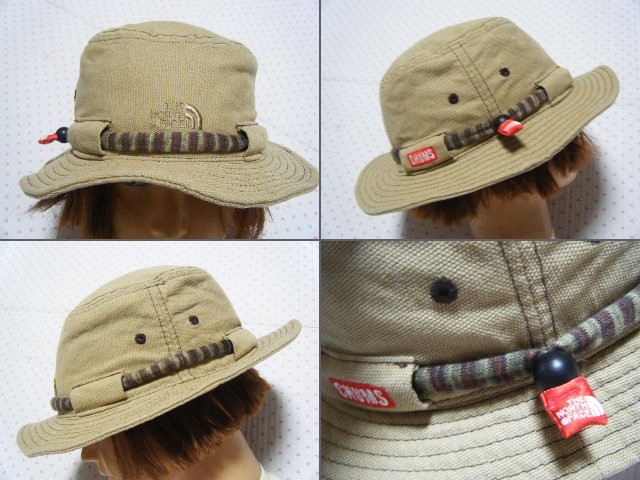 ノースフェイス×チャムス　THE NORTH FACE×CHUMS TAGGET HAT アウトドア用バゲットハット・帽子 薄茶系　適頭囲 53～57㌢　@Goldwin製_画像4