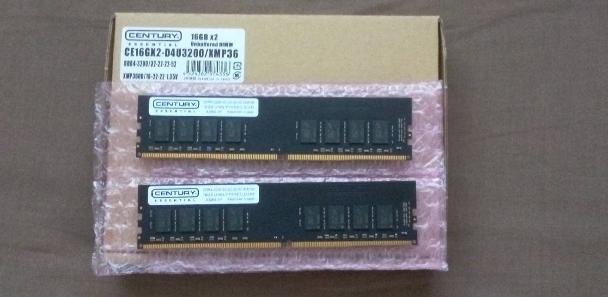 【日本製】センチュリーマイクロ（高品質・高信頼を誇るメモリー） CE16GX2-D4U3200/XMP36（DDR4-3200 Native）16GB×2 動作確認済み