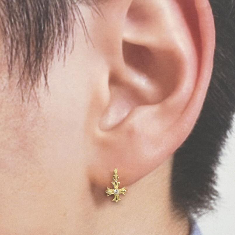 メンズ【新品】18金/k18/ダイヤモンド0 02ct/クロス/揺れるピアス