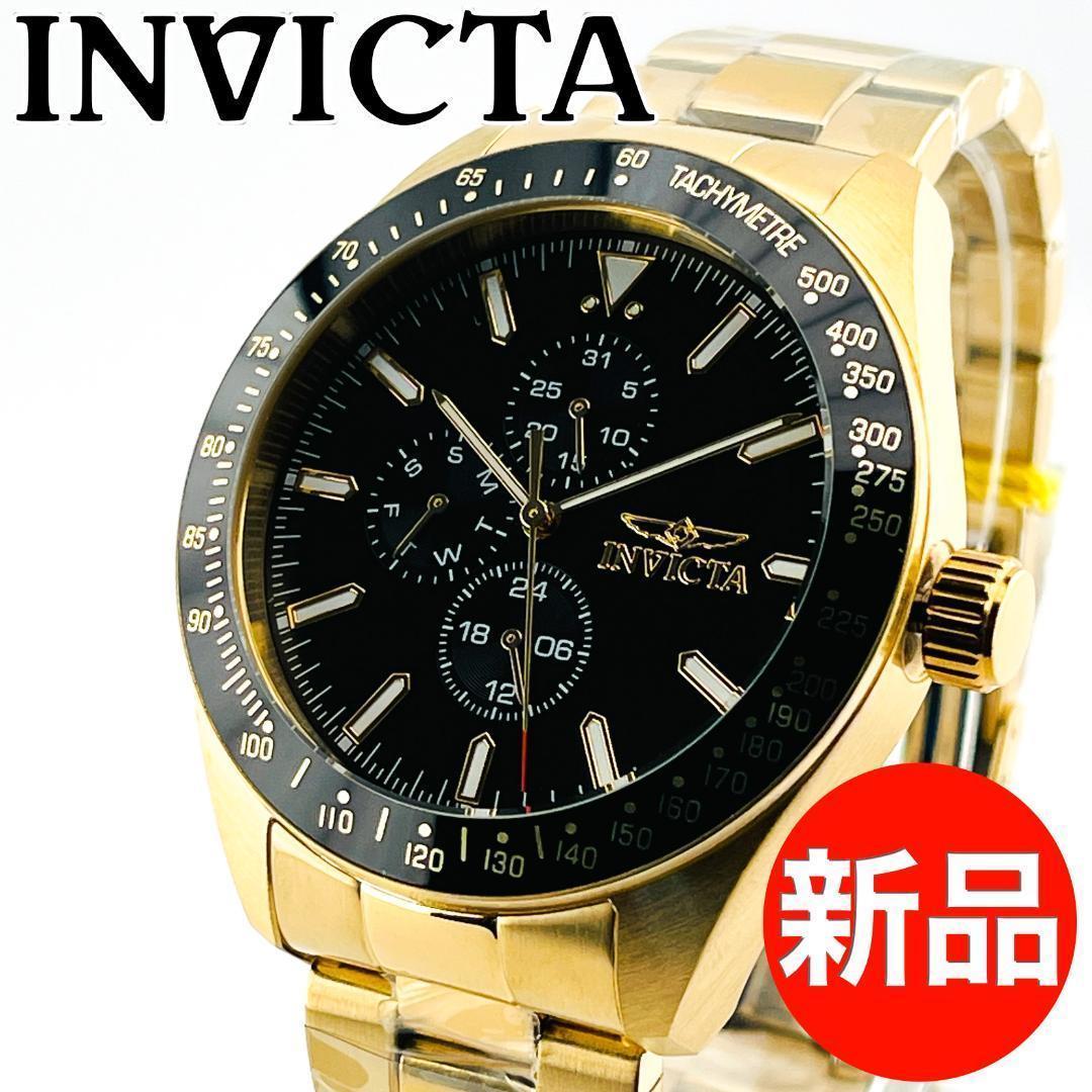 AA36 インビクタ アヴィエーター 38968 メンズ高級腕時計 ゴールド 黒文字盤 黒ベゼル Invicta Aviator Gold Yahoo!フリマ（旧）のサムネイル