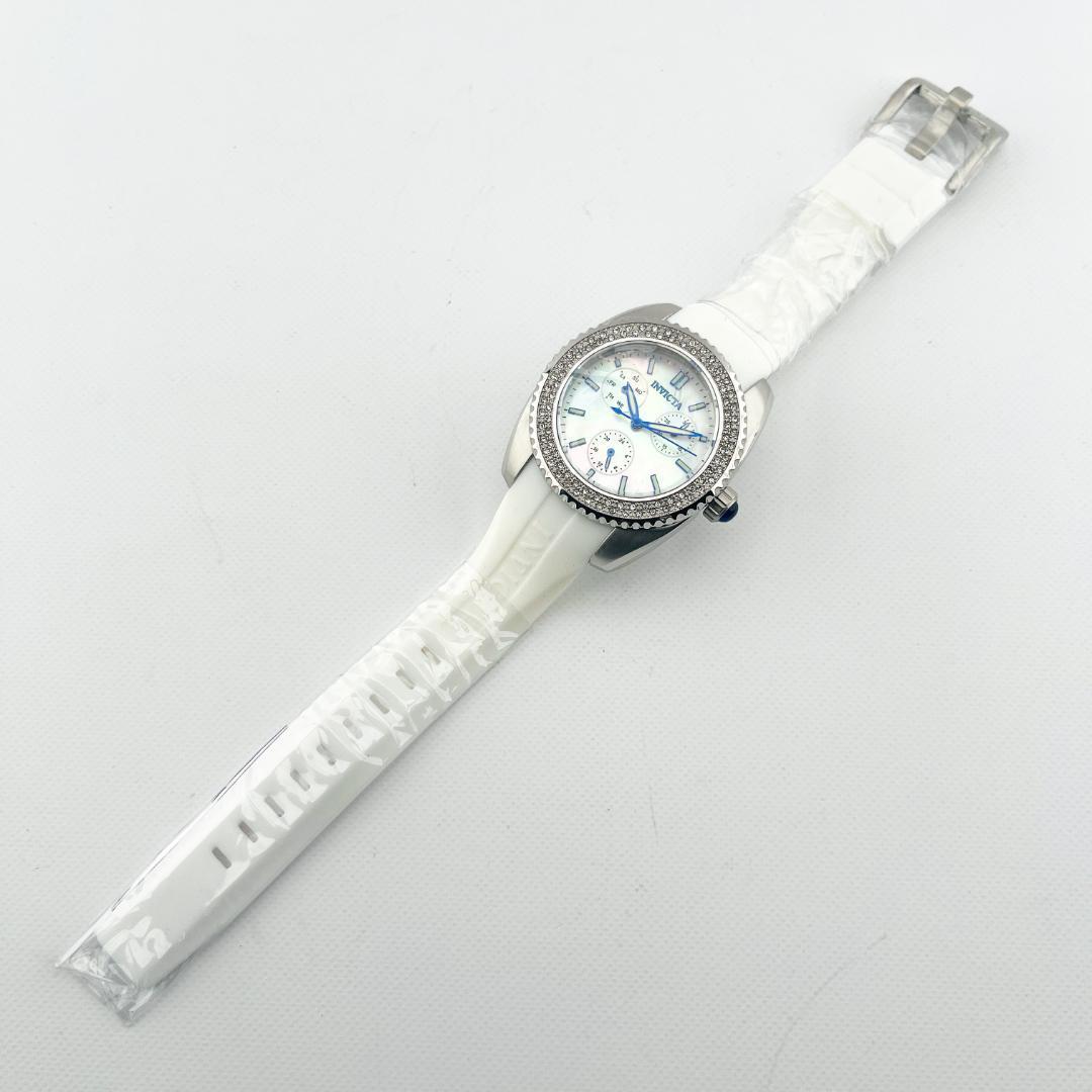 AA61 インビクタ エンジェル 28486 レディース高級腕時計 ホワイト マザーオブパール文字盤 クリスタル シリコンベルト INVICTA ANGEL_画像5
