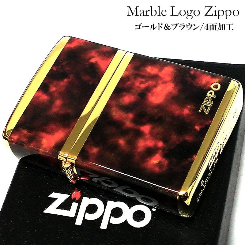 ジッポ ライター マーブル ZIPPO ロゴ ゴールド ブラウン 4面加工 金タンク Marble Logo かっこいい おしゃれ メンズ ギフト プレゼント_画像1