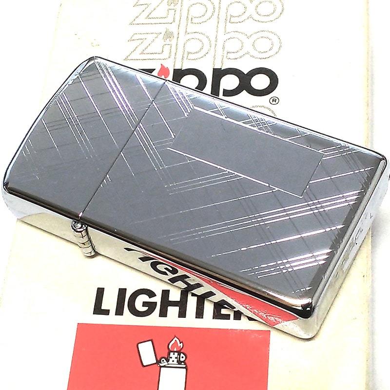 ZIPPO ヴィンテージ 1980年製 一点物 レア スリム ジッポ ライター ビンテージ シルバー ストライプ チェック 両面加工 絶版