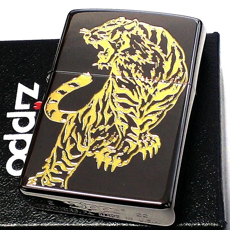 ZIPPO ライター 和柄 虎 ジッポ お守り ブラックニッケル トラ 黒金 彫刻 ゴールド おしゃれ メンズ 金差し 御守り ギフト_画像2