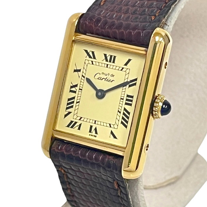CARTIER/カルティエ マストタンクヴェルメイユSM 腕時計/リザード/925 手巻き レディース