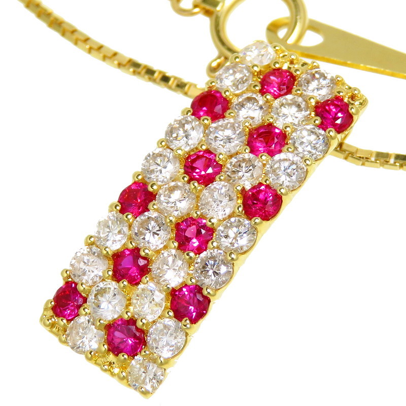 注目の 計0.50ct ルビー ダイヤモンド レディース 36cm 6.3g K18ゴールド ネックレス 計1.00ct イエローゴールド