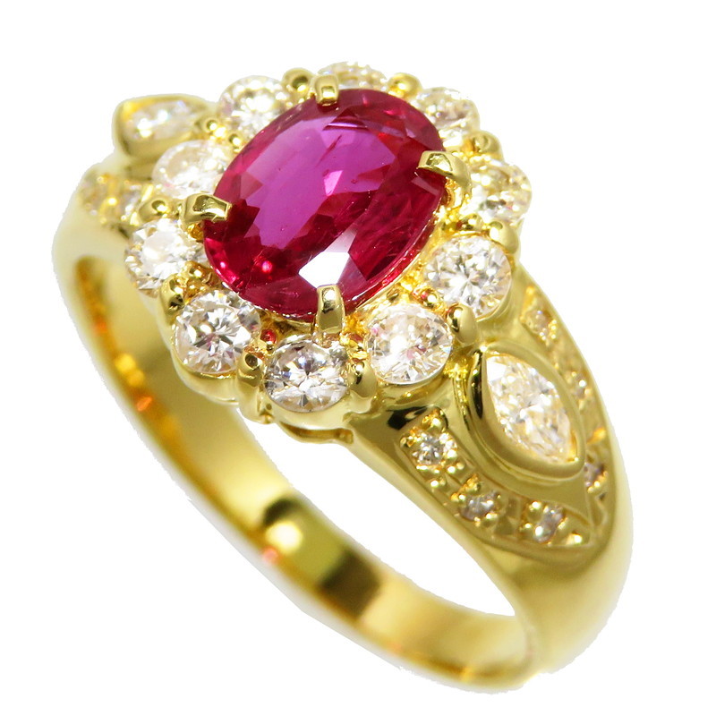 16.5号 ルビー 1.04ct ダイヤモンド 計0.80ct リング・指輪 K18ゴールド 7.4g レディース