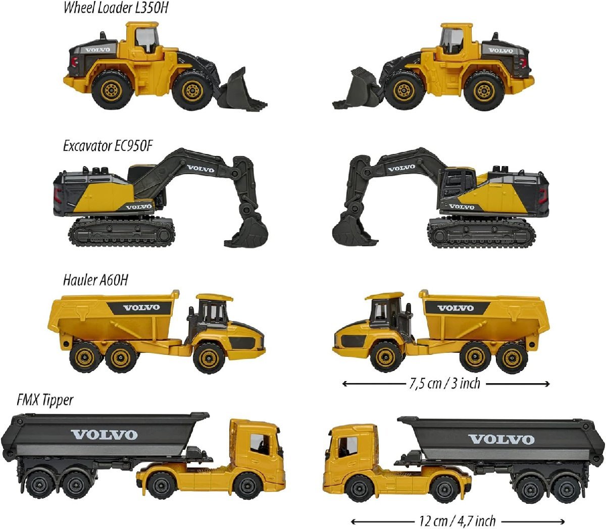  MajoRette 1/64 Volvo construction machinery gift set 4 pcs entering loader dump shovel car Majorette Volvo Construction minicar 