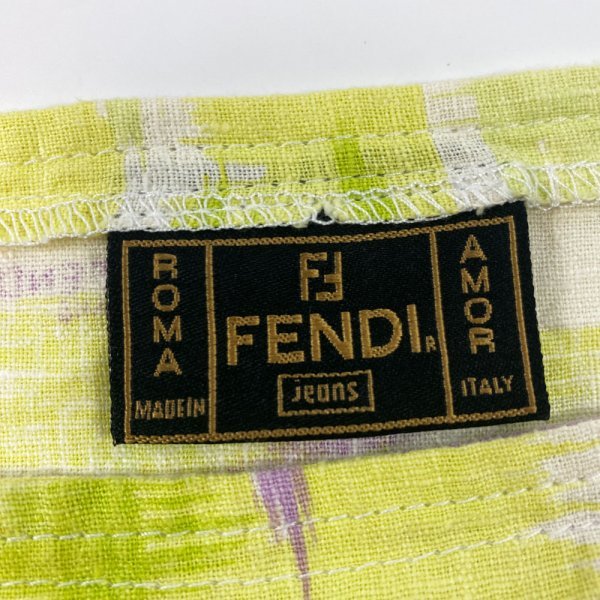 * rare * FENDI Fendi linen flax tops side fastener no sleeve cut and sewn bustier Logo yellow have been cleaned 