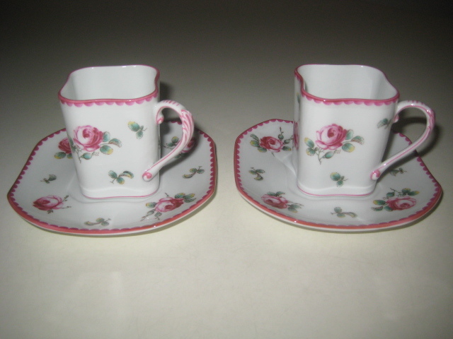  Richard Ginori anti  Crows square small cup & saucer 2 customer antique rose rose pink rose 