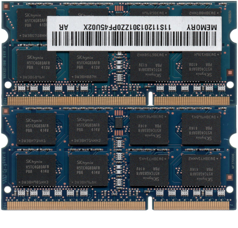 【DDR3 8GBx2枚 合計16GB ノートPC用】＜動作確認済＞SK hynix 低電圧 1.35V DDR3L-1600 (PC3L-12800S) HMT41GS6AFR8A-PB 2枚【中古】H776_Memtestでの検査の結果エラーなし！