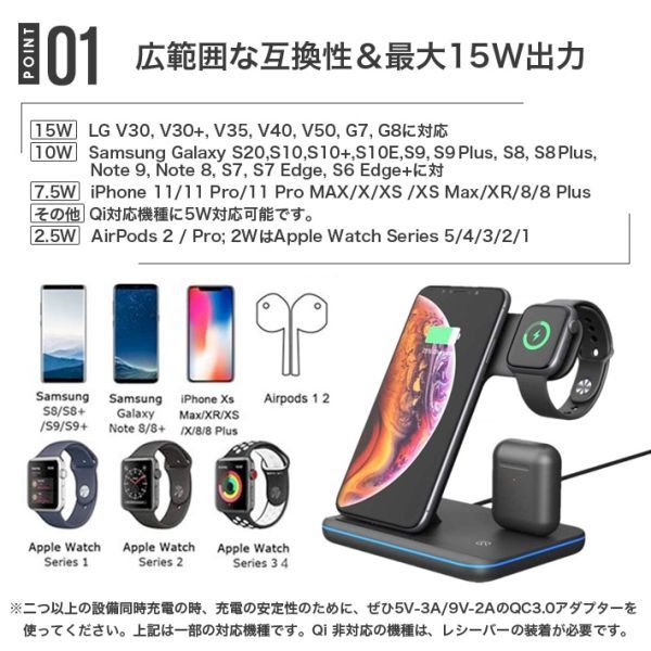  wireless charger 15W sudden speed charge 3 in 1 (iPhone/iWatch/Airpods) charge stand multifunction charge base 