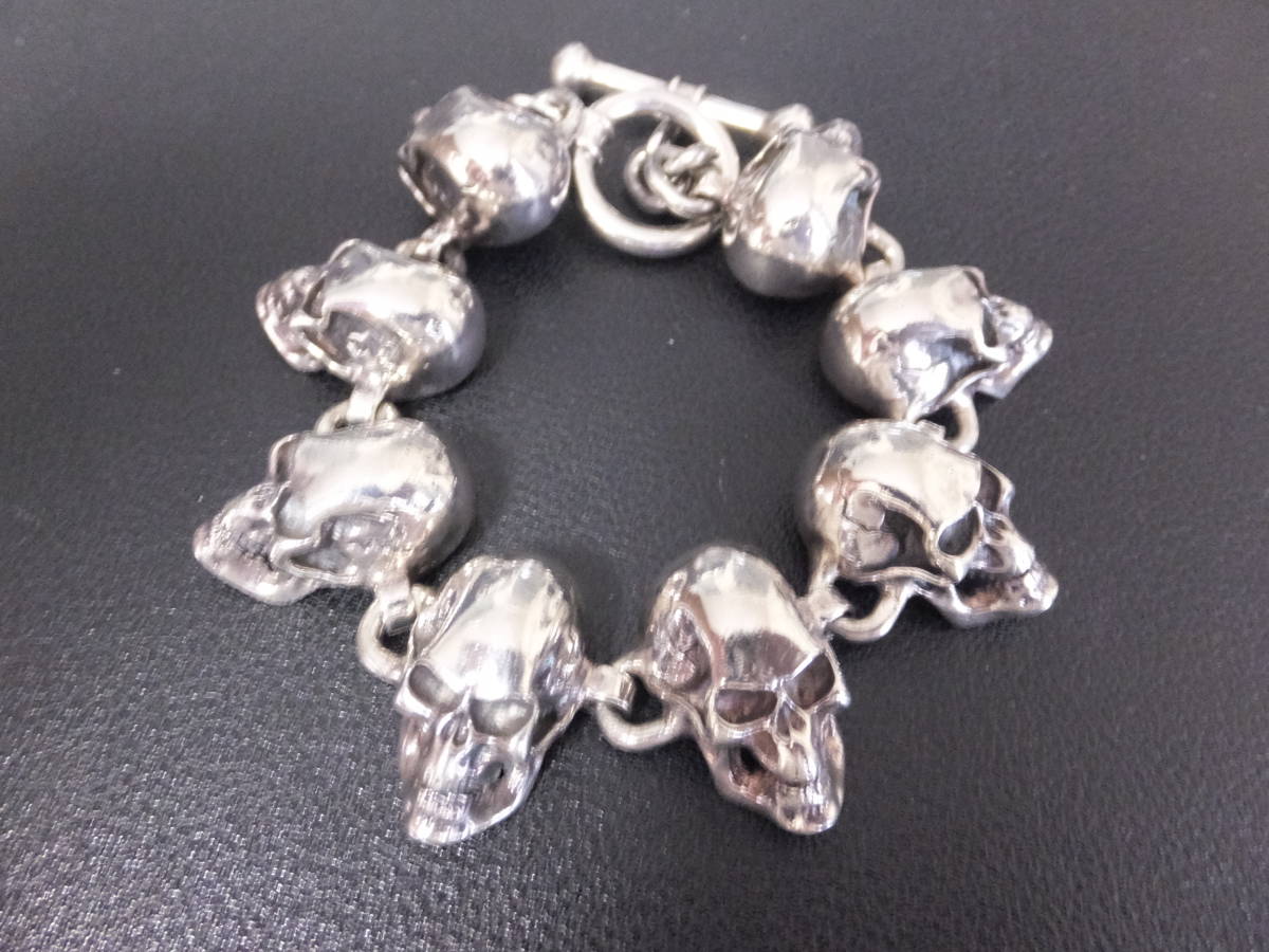 8-SKULLS SILVER BRACELET SILVER ( NO BRAND ):ノーブランド シルバー925製 スカルブレスレット/PUNK,ハードブレスレット,バイカーズ,髑髏_画像4