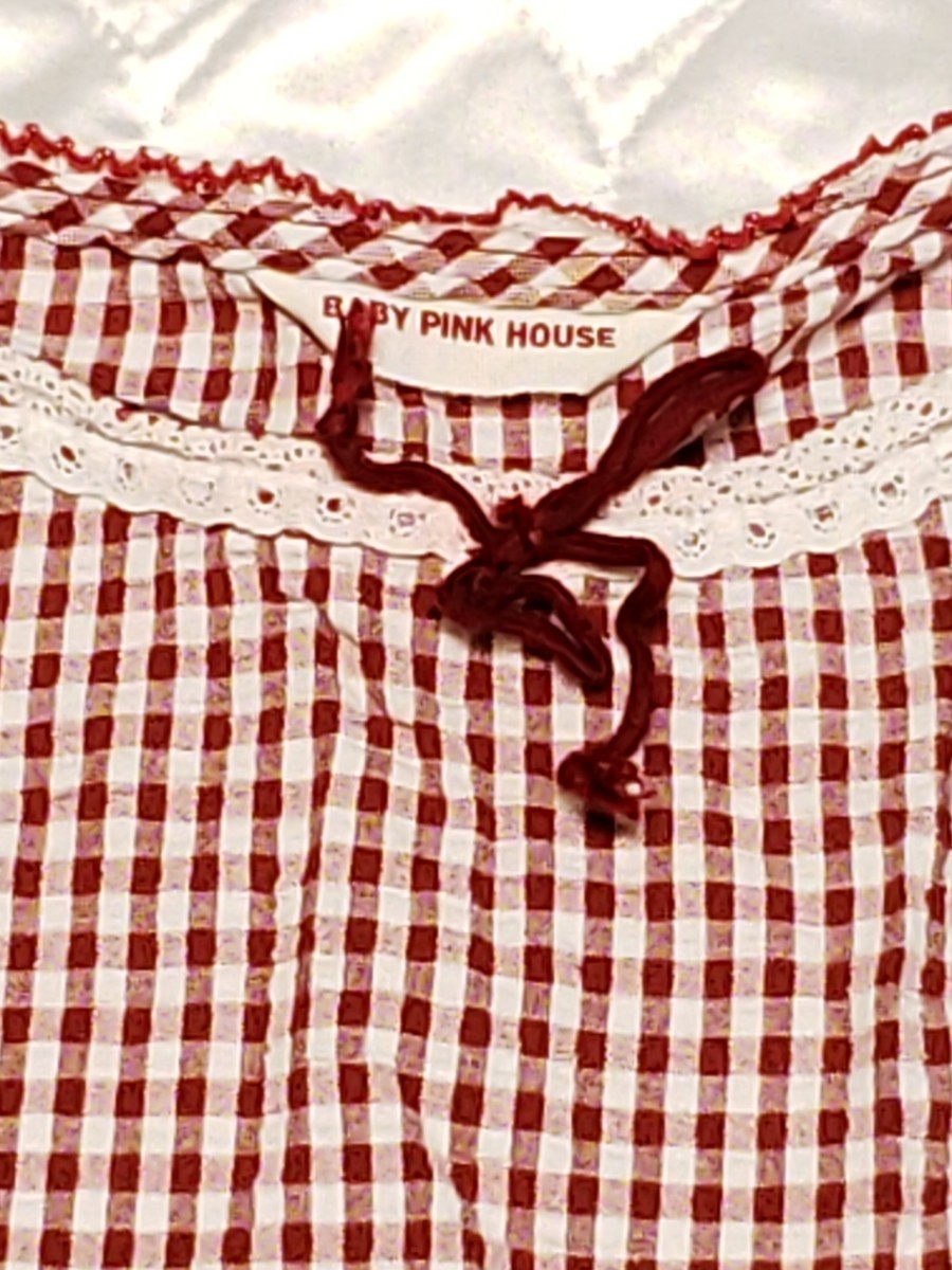 * бледно-розовый house * красный серебристый жевательная резинка проверка длинный рукав блуза *L*130cm