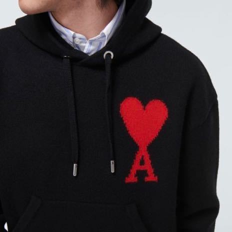 黒M新品 AMI Paris グラフィック ロゴ ウール ニット パーカー