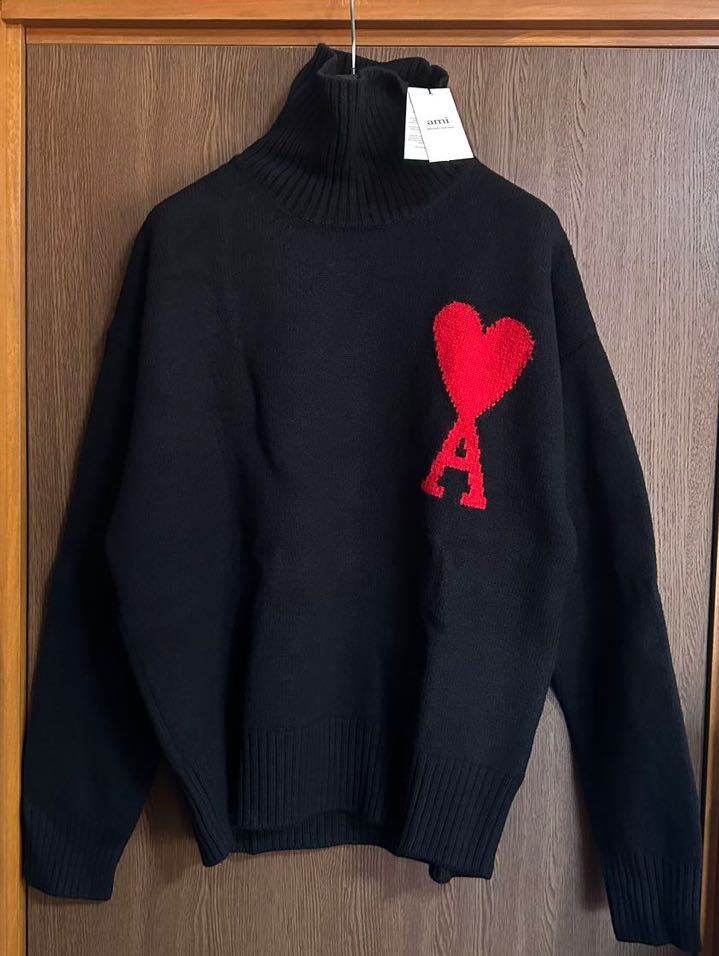 M新品 AMI Paris アミ グラフィック タートルネック ニット セーター-