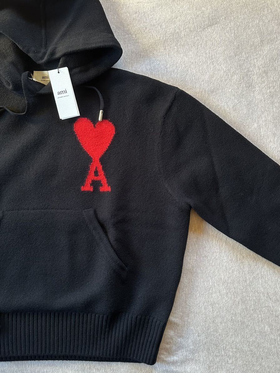 黒M新品 AMI Paris グラフィック ロゴ ウール ニット パーカー