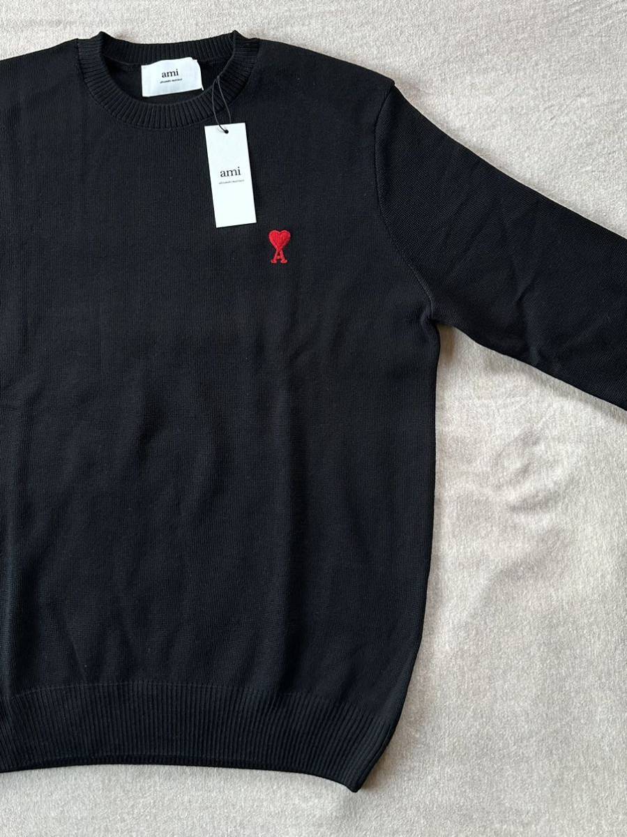 黒L新品 AMI Paris グラフィック ロゴ 刺繍 ウール ニット セーター 
