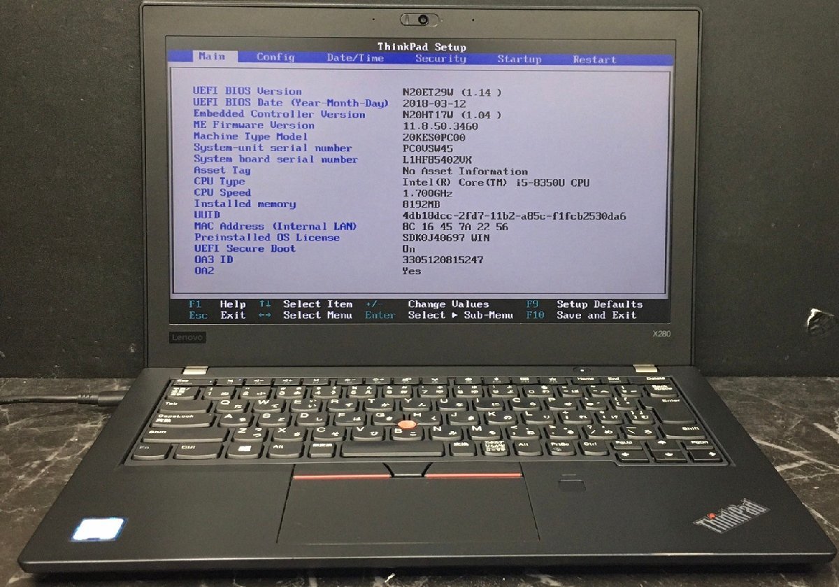 1円~ □ジャンク LENOVO ThinkPad X280 / 第8世代 / Core i5 8350U