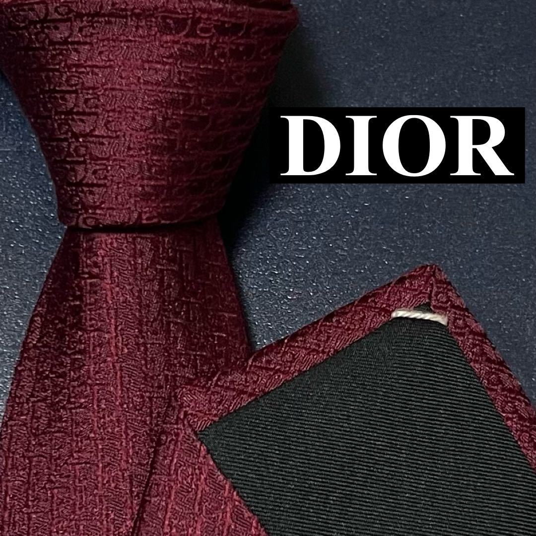 1円 激レア 良品 現行 Dior HOMME ディオールオム ナロータイ ネクタイ シルク オブリーク トロッター 蜂 bee プレート CD ワインレッド 赤_画像1