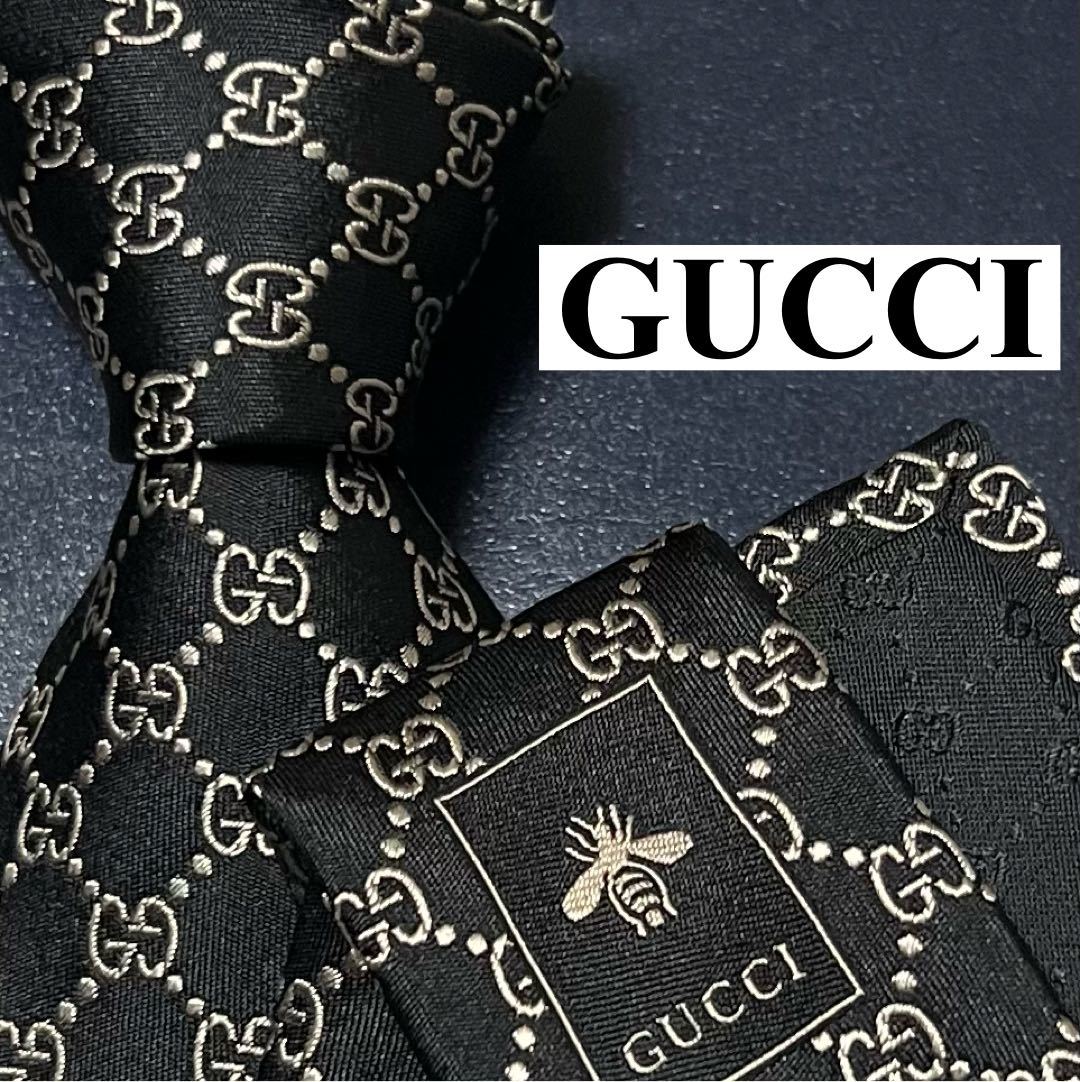 GUCCI グッチ 美品 ネクタイ 最高級シルク GGライン 現行 ジャガード-