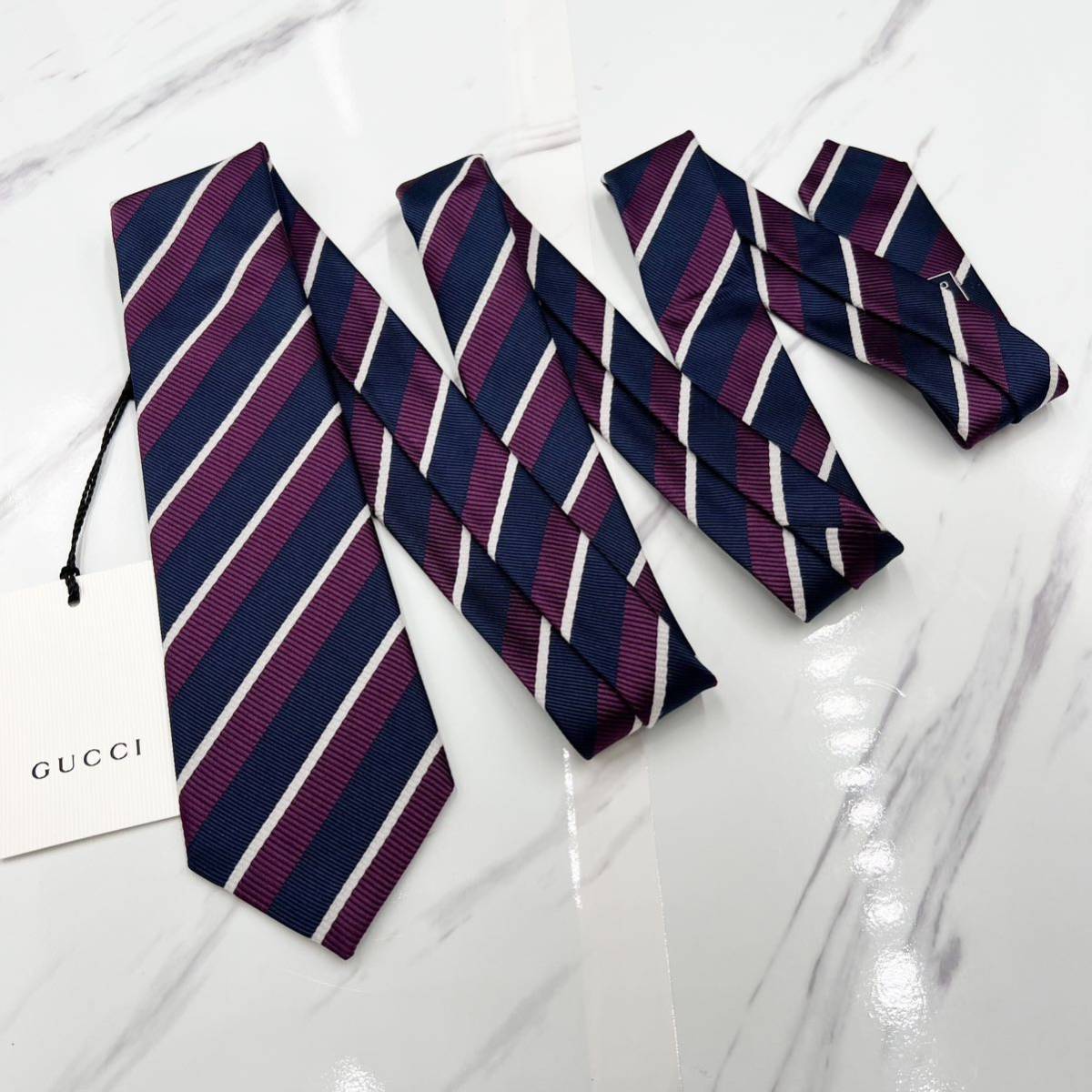 未使用 タグ付 ネクタイ 現行 GUCCI グッチ シルク GGライン シェリー