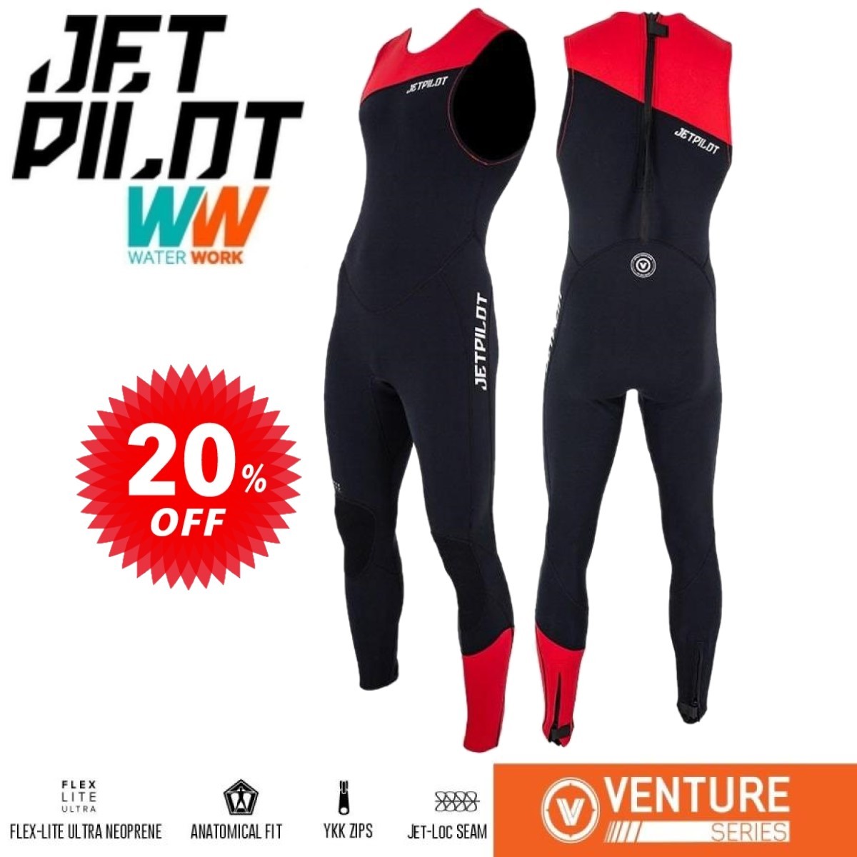 ジェットパイロット JETPILOT セール 20%オフ 送料無料 ウェットスーツ メンズ ベンチャー ジョン JA21154 ブラック/レッド 2XL