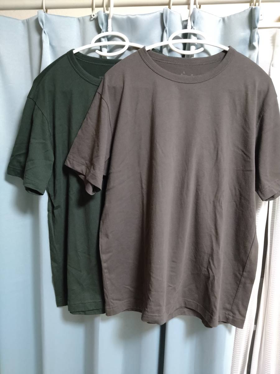 【中古】無印良品 Tシャツ ２枚組 Ｌ うす茶系&緑系_画像1