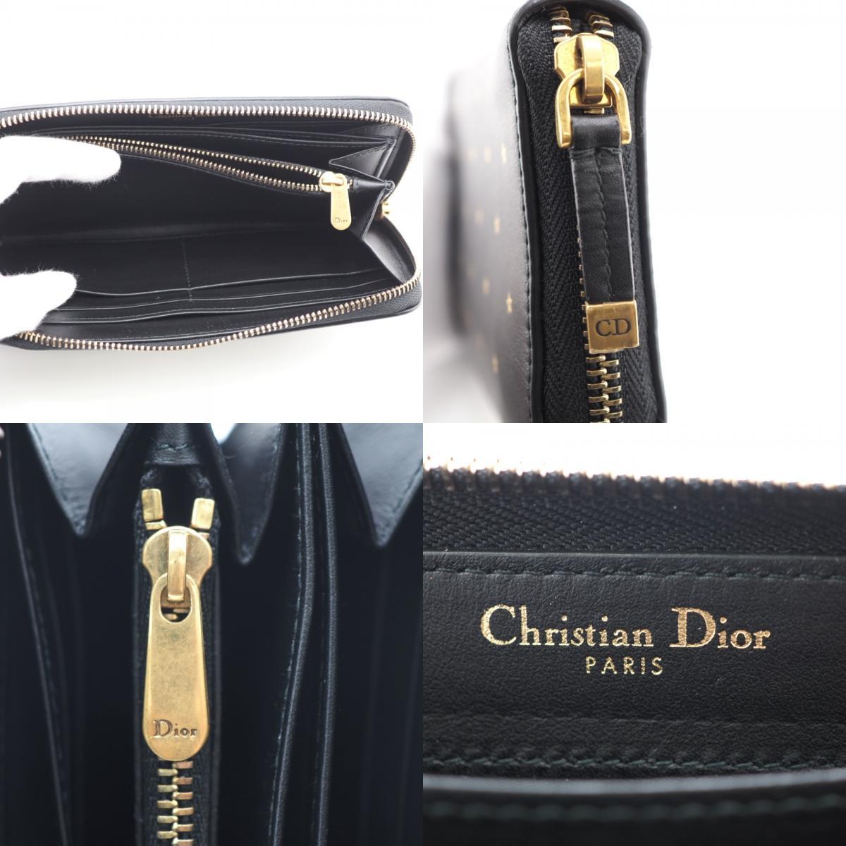 Christian Dior/クリスチャンディオール ラウンドファスナー 星 スター レザー 長財布 ブラック レディース ブランド