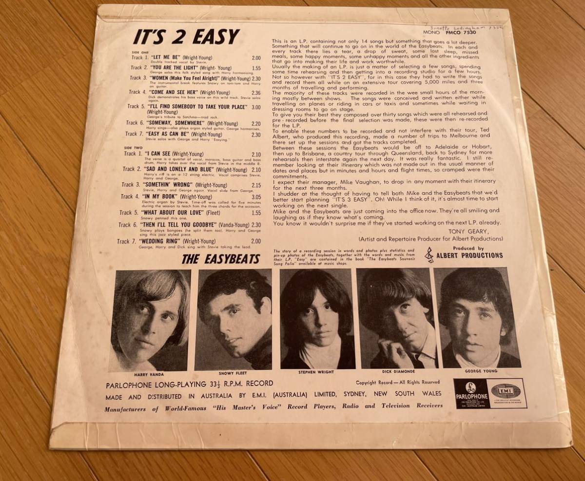 THE EASYBEATS - It’s 2 Easy 1966年オーストラリアオリジナル盤LP MONO_画像4