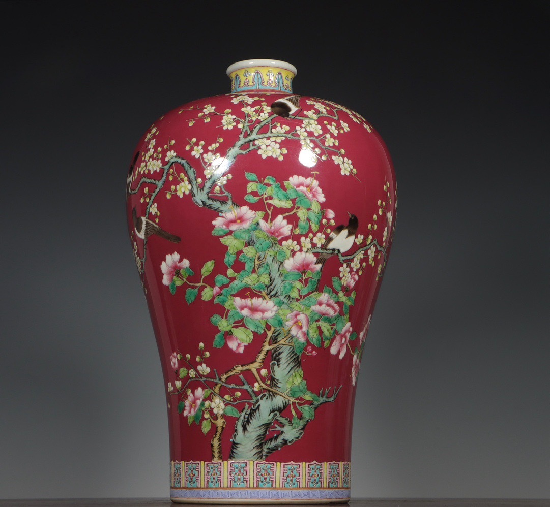 代購代標第一品牌-樂淘letao-粉彩瓷器喜鵲登梅花瓶大清雍正年製粉彩