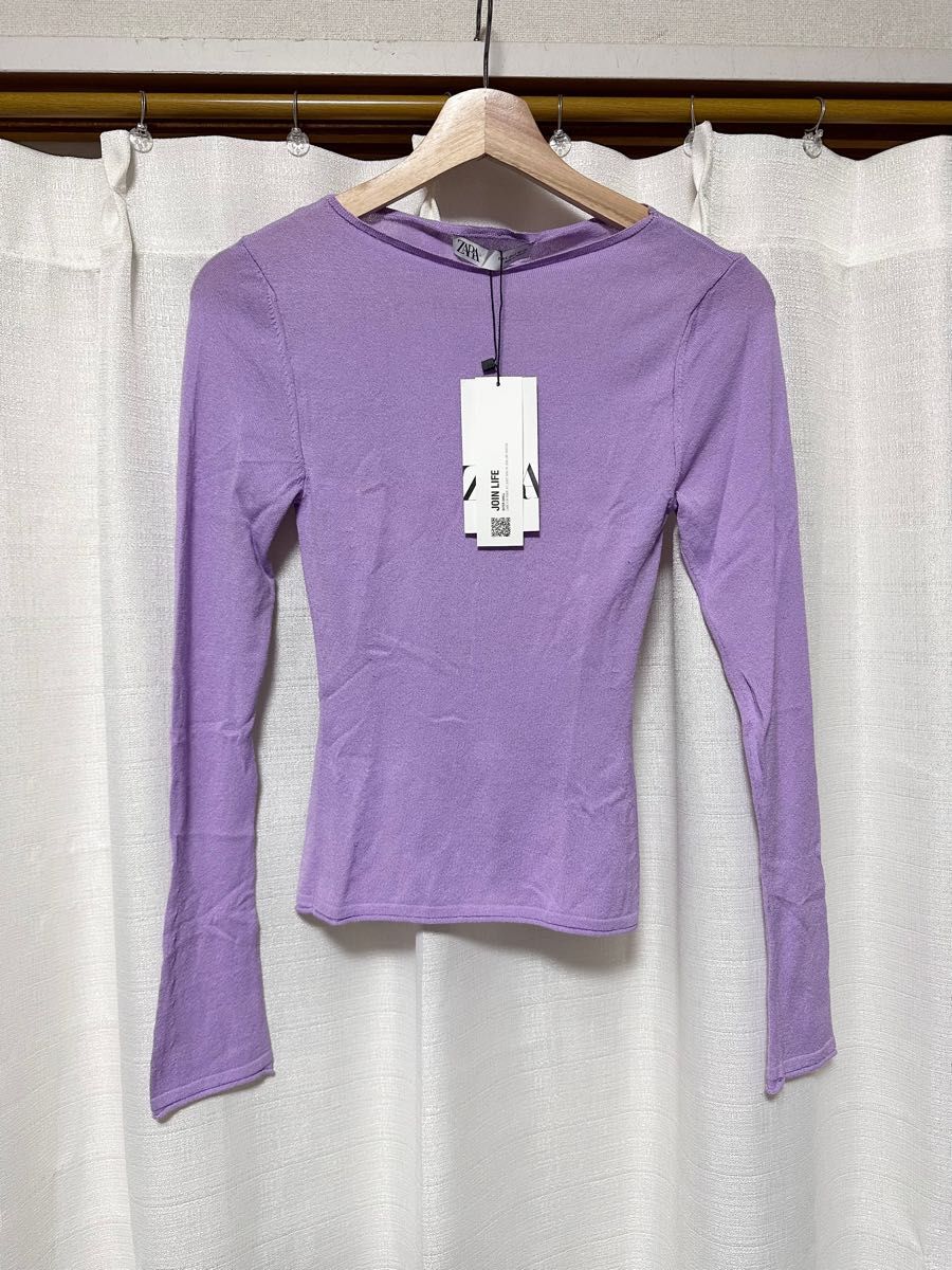 ZARA トップス カットソー Tシャツ パープル 紫 レディース 新品