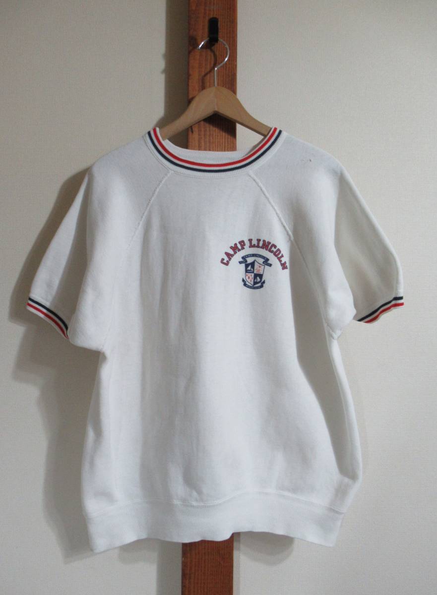 70'S VINTAGE USA古着★Champion/チャンピオン◎スウェット 半袖 バータグ 中期 CAMP LINCOLN キャンプリンカーン 染み込みプリントの画像1