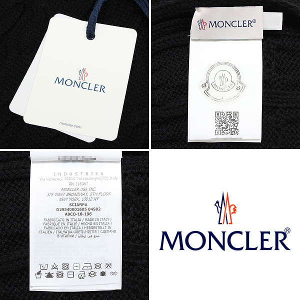 送料無料 91 MONCLER モンクレール 0001605 04S02 ブラック マフラー SCIARPA ウール 男女兼用 size M_画像5