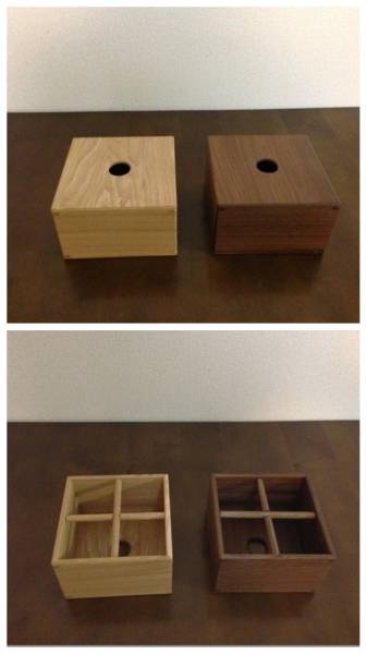 天然木のミニティッシュBOX　ポケットティッシュカバー_(左) タモ材　(右)ウォルナット材