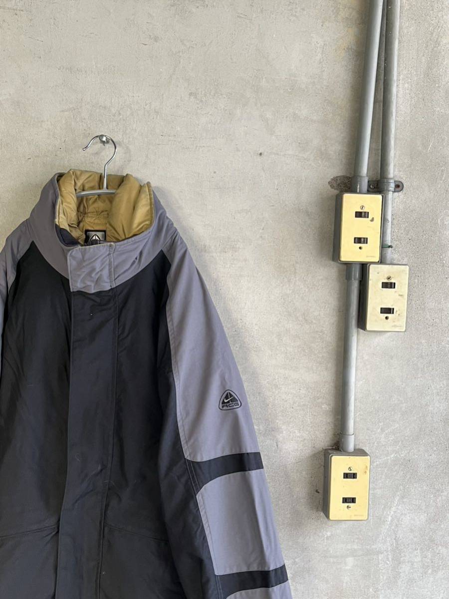 90s 90年代 NIKE ナイキ ACG COUCHE EXTERNE EXTERNE ダウン ジャケット スウッシュ ナイロン ブルゾン ブラック 黒 ビンテージ グレー