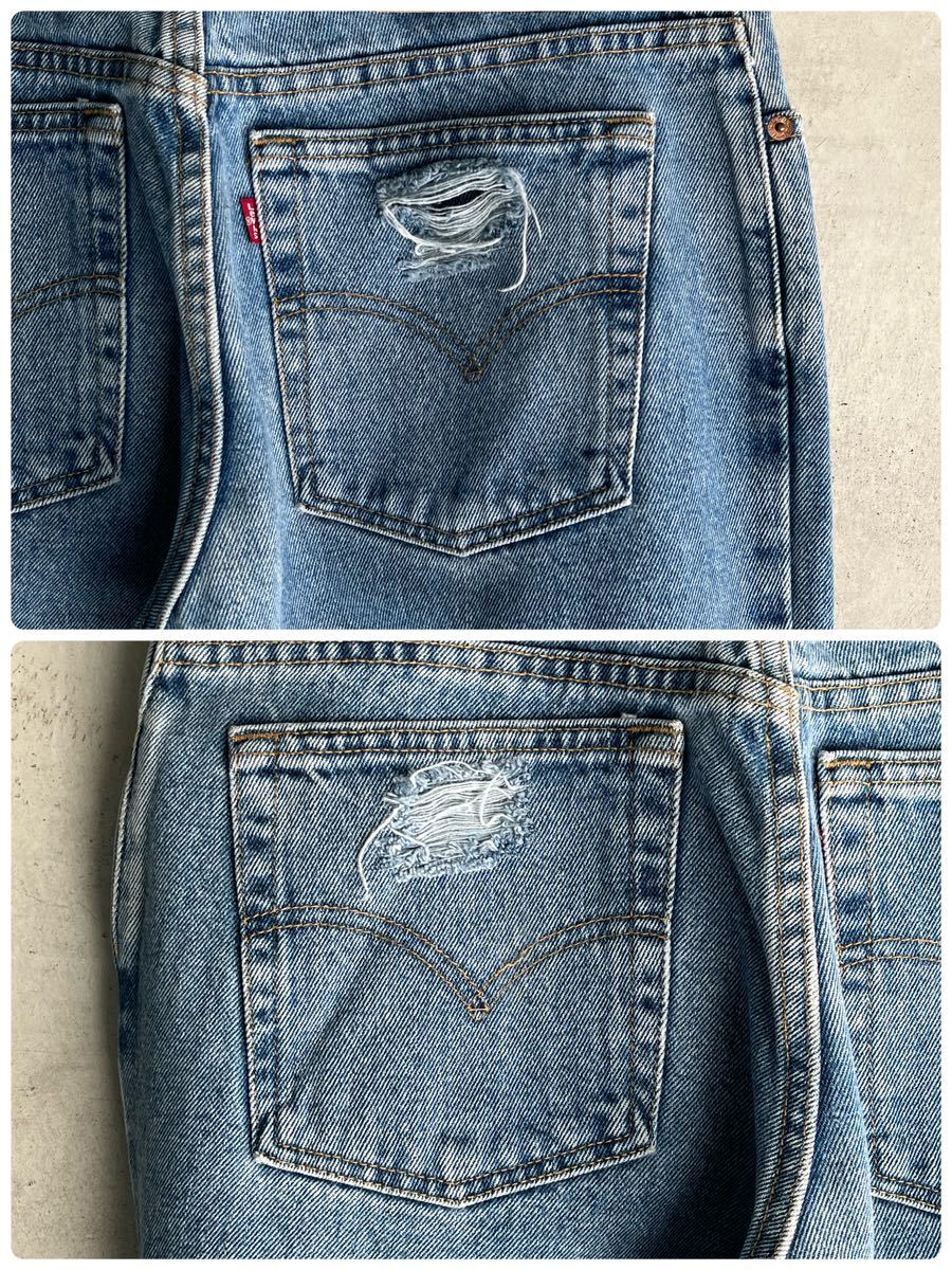 90s 90年代 98年 ビンテージ リーバイス 550 levis クラッシュ デニム ボロ バギー パンツ ジーンズ USA製 古着 タブ ボタン裏554_画像10