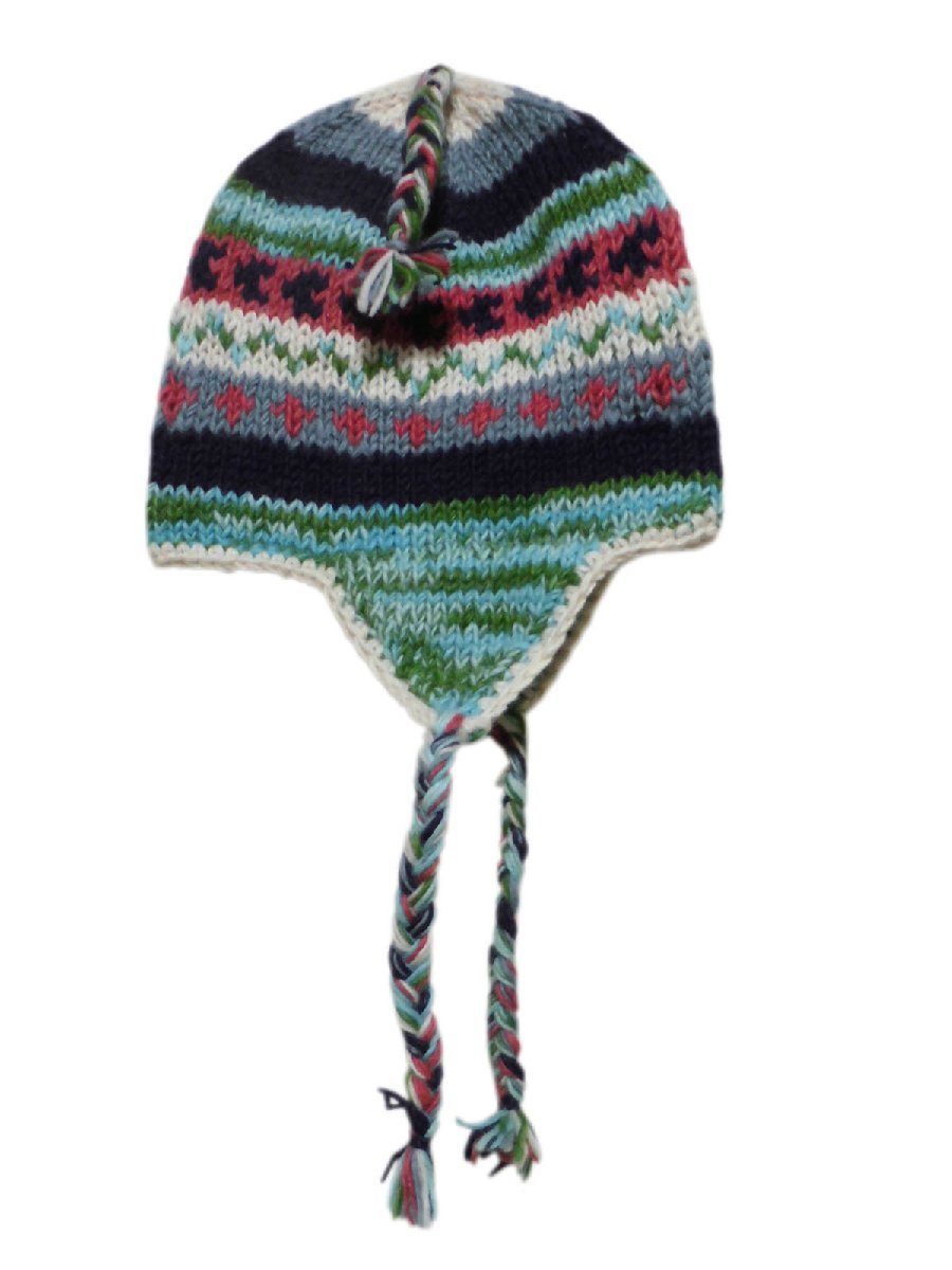 ■☆アジアン雑貨　手編みの耳あて付きネパールの帽子（NH-4）_画像1