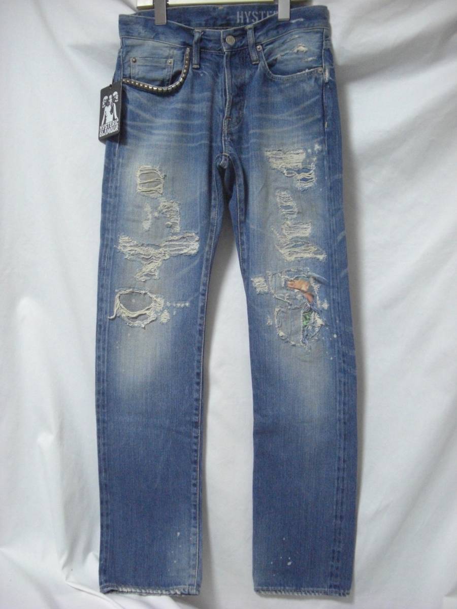 新品 定価5.6万 HYSTERIC GLAMOUR PPR加工 スタッズ デニム パンツ 28
