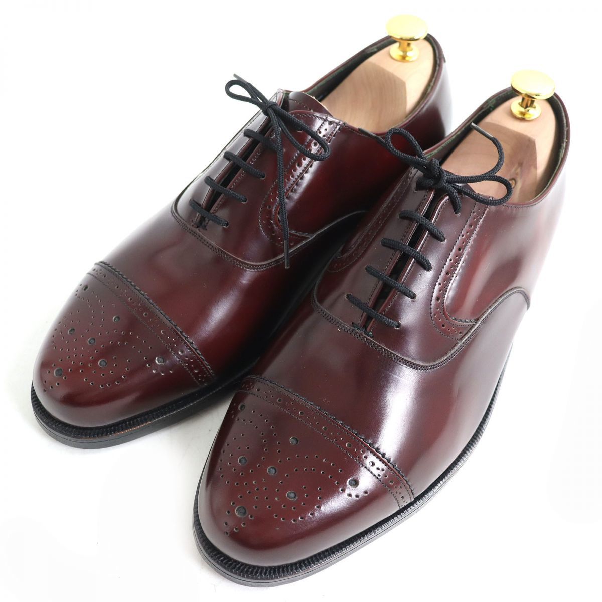 未使用△FLORSHEIM IMPERIAL フローシャイム インペリアル キャップトゥ セミブローグ レザー シューズ 赤茶色系 8 3E メンズ_画像1