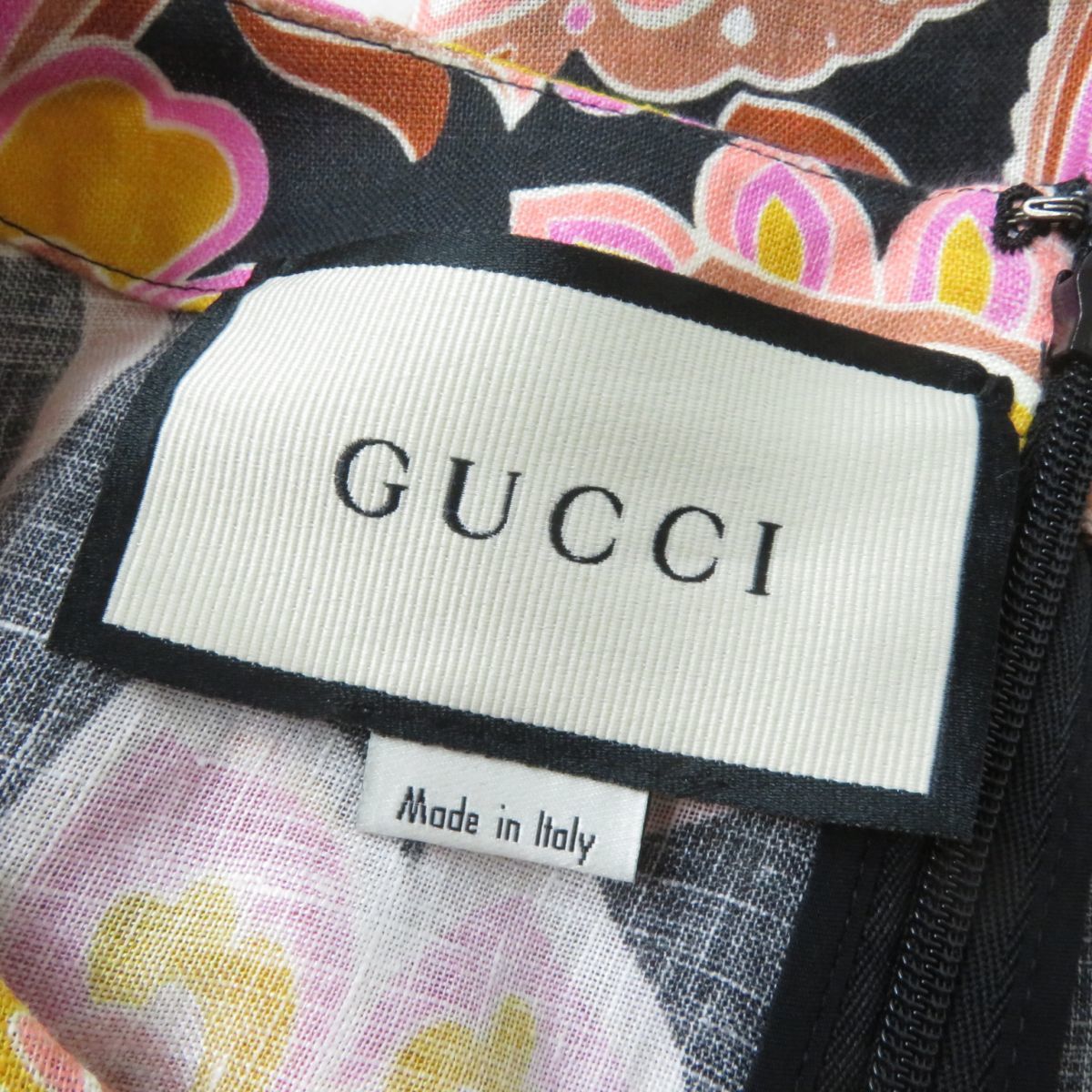  ultimate beautiful goods * regular goods GUCCI Gucci 624356 2021SSpeiz Lee pattern G Logo metal fittings attaching flax 100% side slit 7 minute sleeve One-piece multi 38 Italy made 